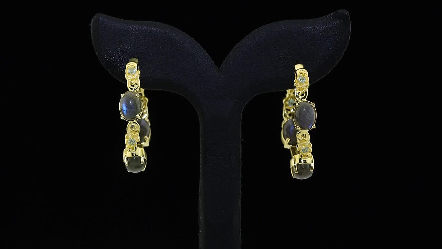 EverTrue Malagasy Labradorite, Apatite Hoop Earrings in 18K YG Plated 11.75 ctw