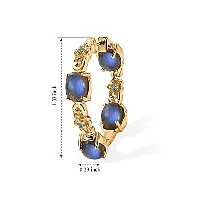 EverTrue AAA Malagasy Labradorite and Apatite 10.90 ctw Aurora Bloom Hoop Earrings in 18K Yellow Gold Plated