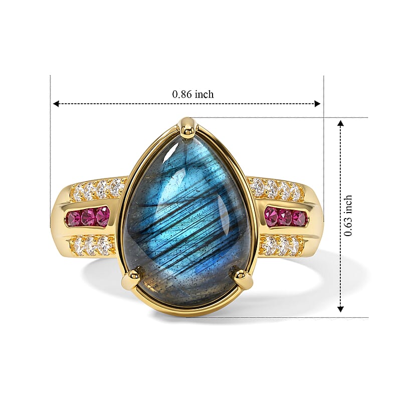 EverTrue AAA Malagasy Labradorite and Multi Gemstone 6.50 ctw Ring in 18K YG Plated (Size 7.0)