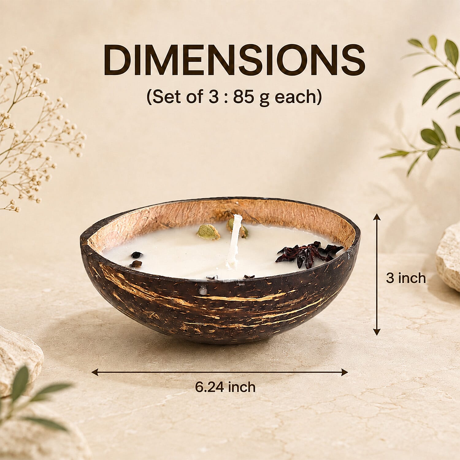 Livmore Multi Color Set of 3 Coconut Candle in Vanilla and Oudh