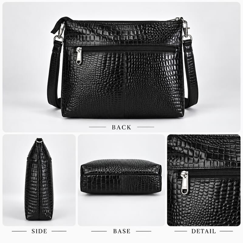 La Marey Black Croco Embossed Genuine Leather 5pcs Set Duffle Bag, Shopper Bag, Crossbody, Clutch and Card Holder