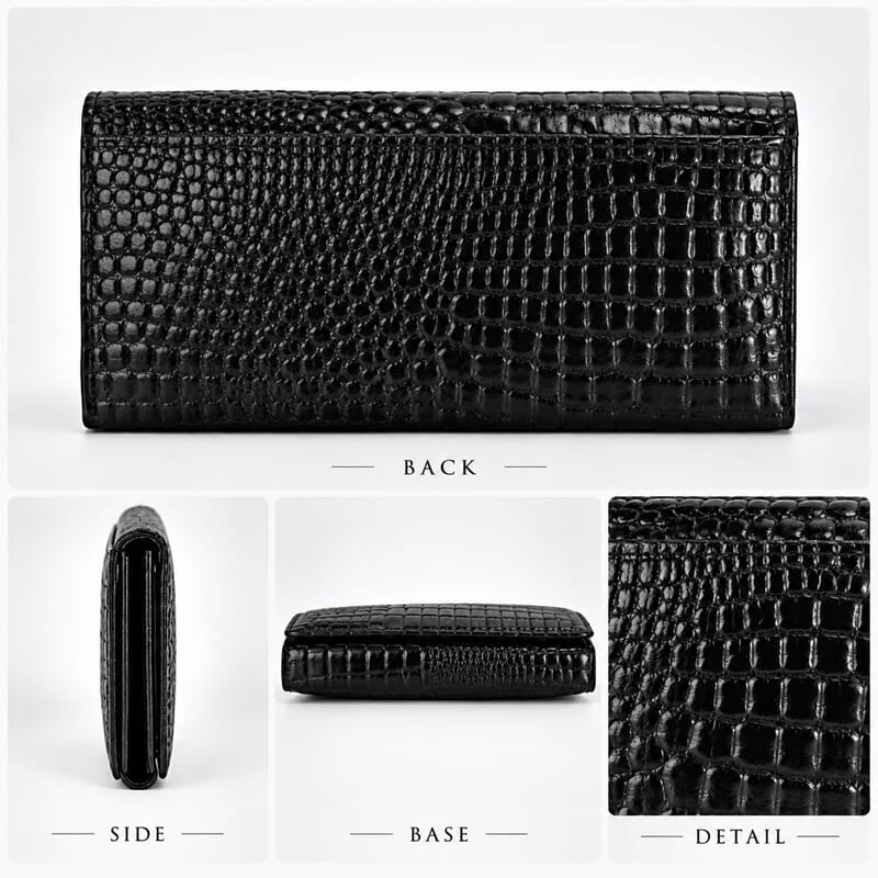 La Marey Black Croco Embossed Genuine Leather 5pcs Set Duffle Bag, Shopper Bag, Crossbody, Clutch and Card Holder