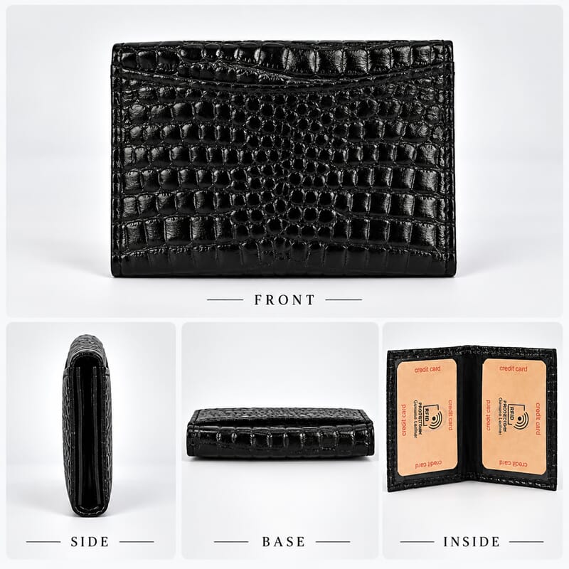 La Marey Black Croco Embossed Genuine Leather 5pcs Set Duffle Bag, Shopper Bag, Crossbody, Clutch and Card Holder