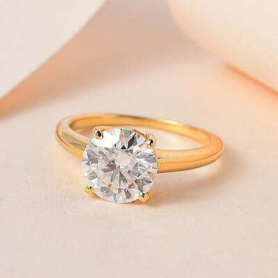Moissanite 2.10 ctw Solitaire Ring in 18K Vermeil Yellow Gold Over Sterling Silver (Size 8.5)