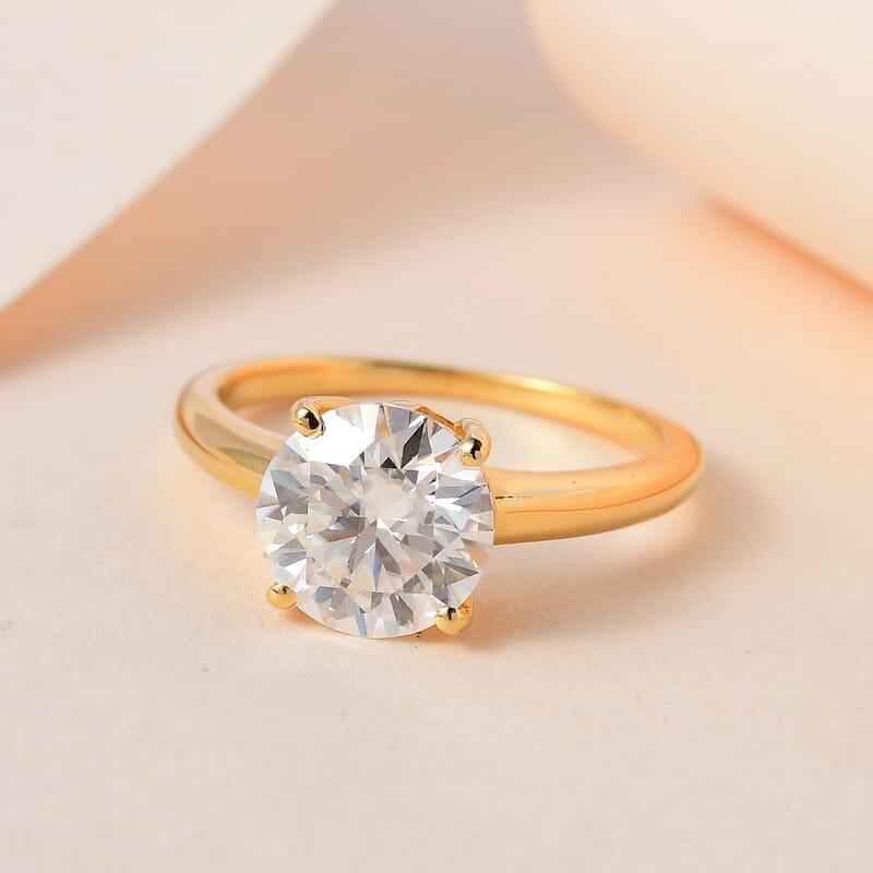 Moissanite 2.10 ctw Solitaire Ring in 18K Vermeil Yellow Gold Over Sterling Silver (Size 8.5)