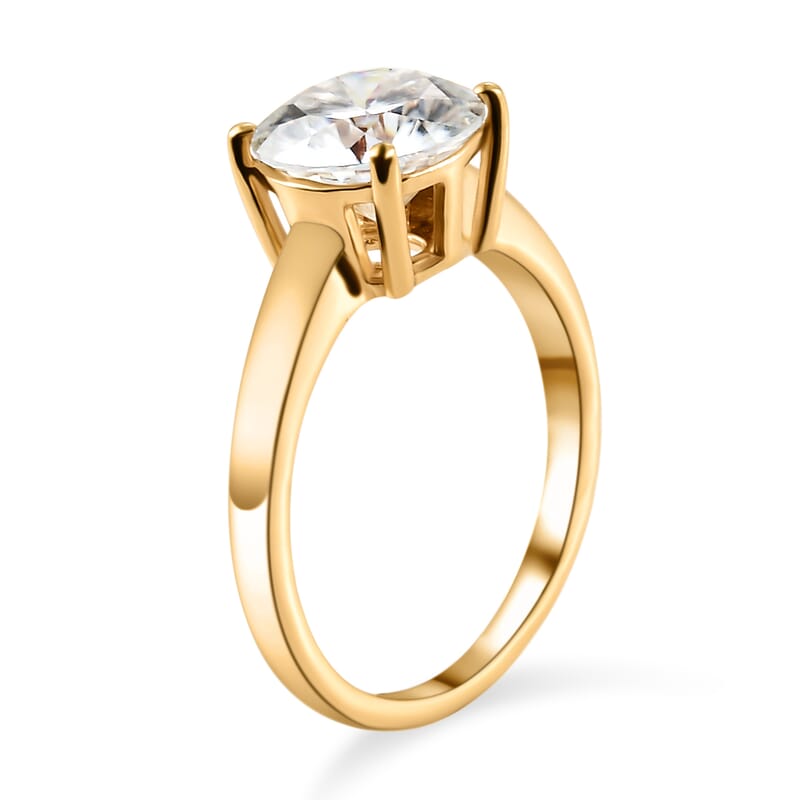 Moissanite 2.10 ctw Solitaire Ring in 18K Vermeil Yellow Gold Over Sterling Silver (Size 8.5)