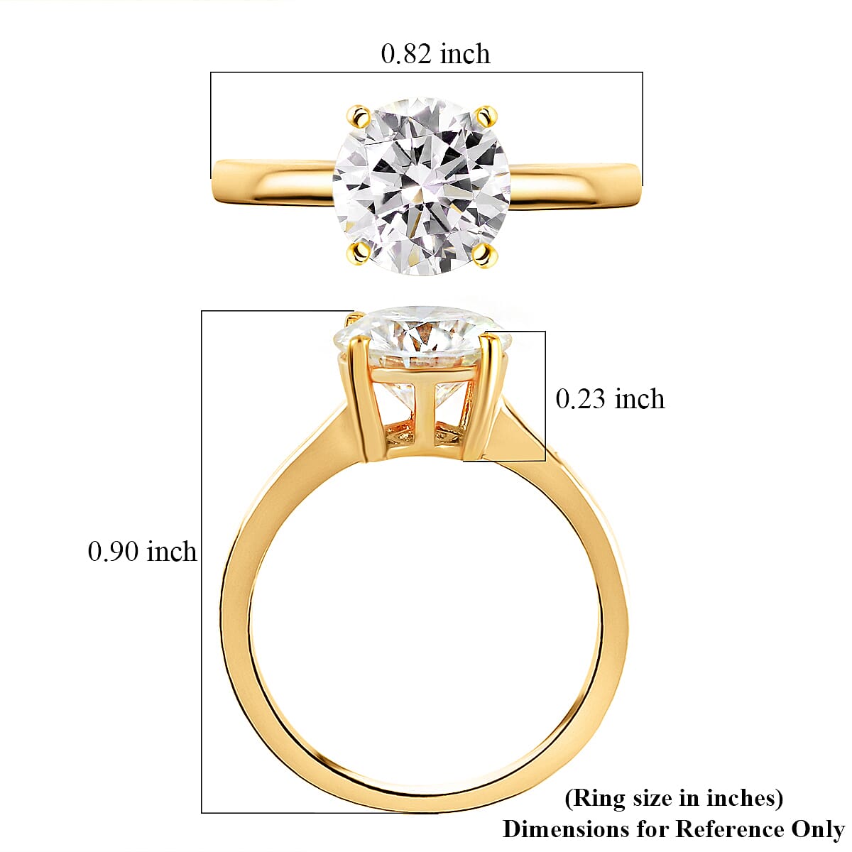 Moissanite 2.10 ctw Solitaire Ring in 18K Vermeil Yellow Gold Over Sterling Silver (Size 8.5) image number 5