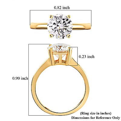 Moissanite 2.10 ctw Solitaire Ring in 18K Vermeil Yellow Gold Over Sterling Silver (Size 8.5)