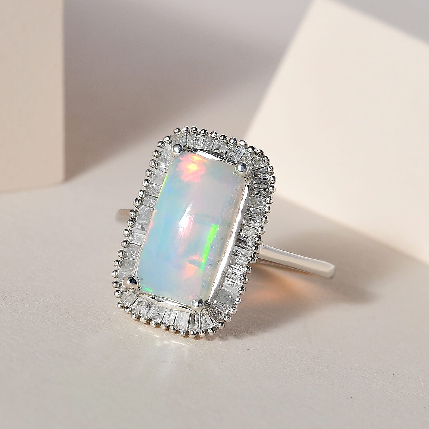 Ethiopian Welo Opal and Diamond 2.10 ctw Ring in Platinum Over Sterling Silver (Size 8.0)