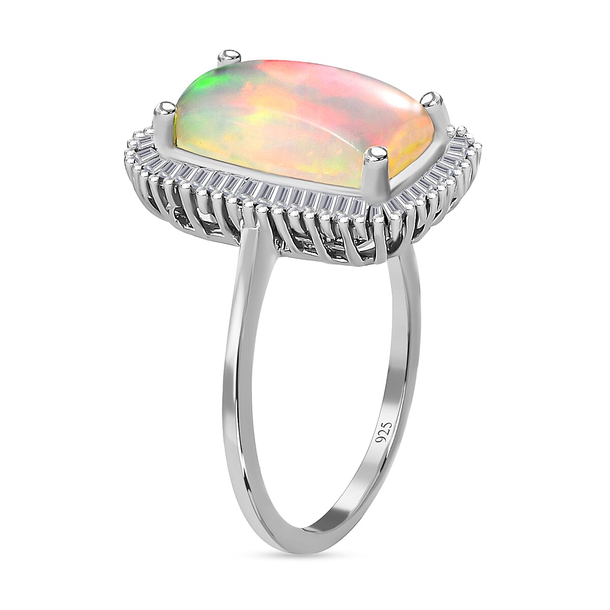 Ethiopian Welo Opal and Diamond 2.10 ctw Ring in Platinum Over Sterling Silver (Size 8.0)