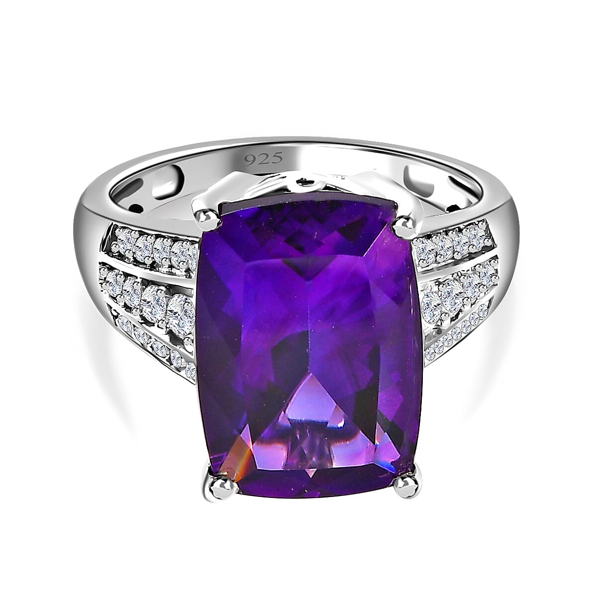 AAA Moroccan Amethyst and Moissanite 7.70 ctw Ring in Platinum Over Sterling Silver (Size 8.0)
