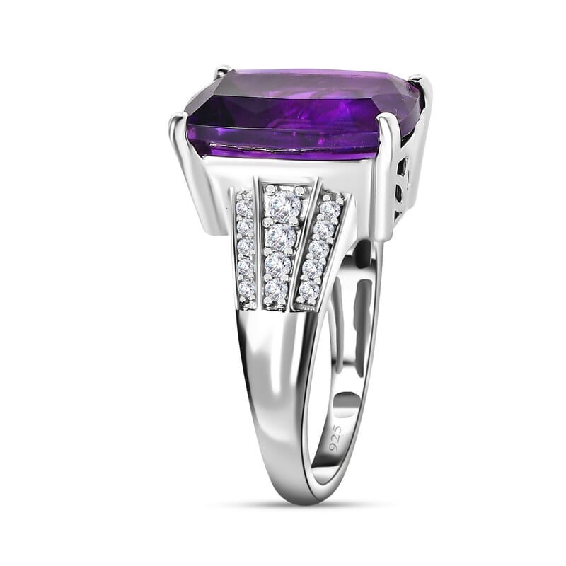 AAA Moroccan Amethyst and Moissanite 7.70 ctw Ring in Platinum Over Sterling Silver (Size 8.0)
