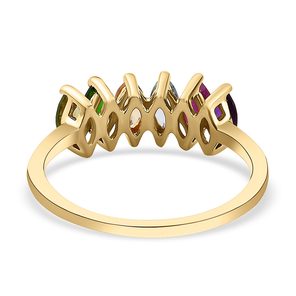 D'Joy Multi Gemstone 0.75 ctw Cluster Ring in 14K Yellow Gold Over Sterling Silver (Size 7.0)