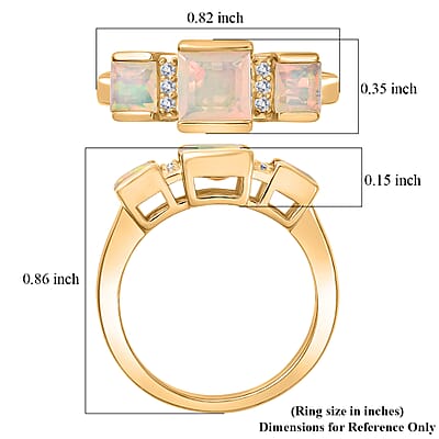 D'Joy Premium Ethiopian Welo Opal and White Zircon 1.25 ctw 3 Stone Ring in 18K YG Over Sterling Silver (Size 6.0)