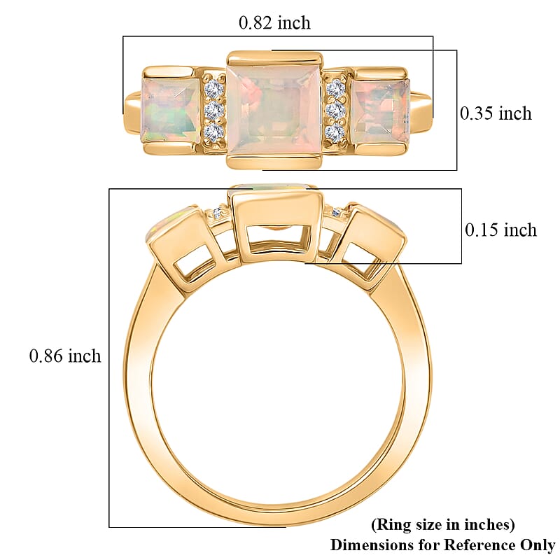 D'Joy Premium Ethiopian Welo Opal and White Zircon 1.25 ctw 3 Stone Ring in 18K YG Over Sterling Silver (Size 6.0)