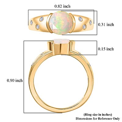 D'Joy Premium Ethiopian Welo Opal and White Zircon 0.90 ctw Ring in 18K YG Over Sterling Silver (Size 6.0)