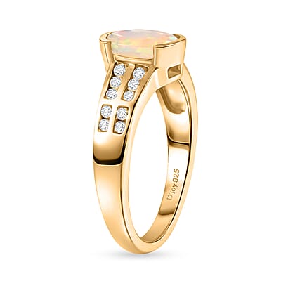 D'Joy Premium Ethiopian Welo Opal and White Zircon 1.10 ctw Ring in 18K YG Over Sterling Silver (Size 6.0)
