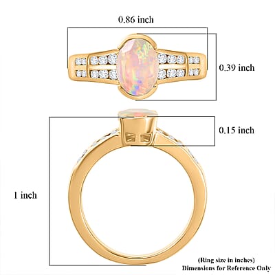 D'Joy Premium Ethiopian Welo Opal and White Zircon 1.10 ctw Ring in 18K YG Over Sterling Silver (Size 6.0)