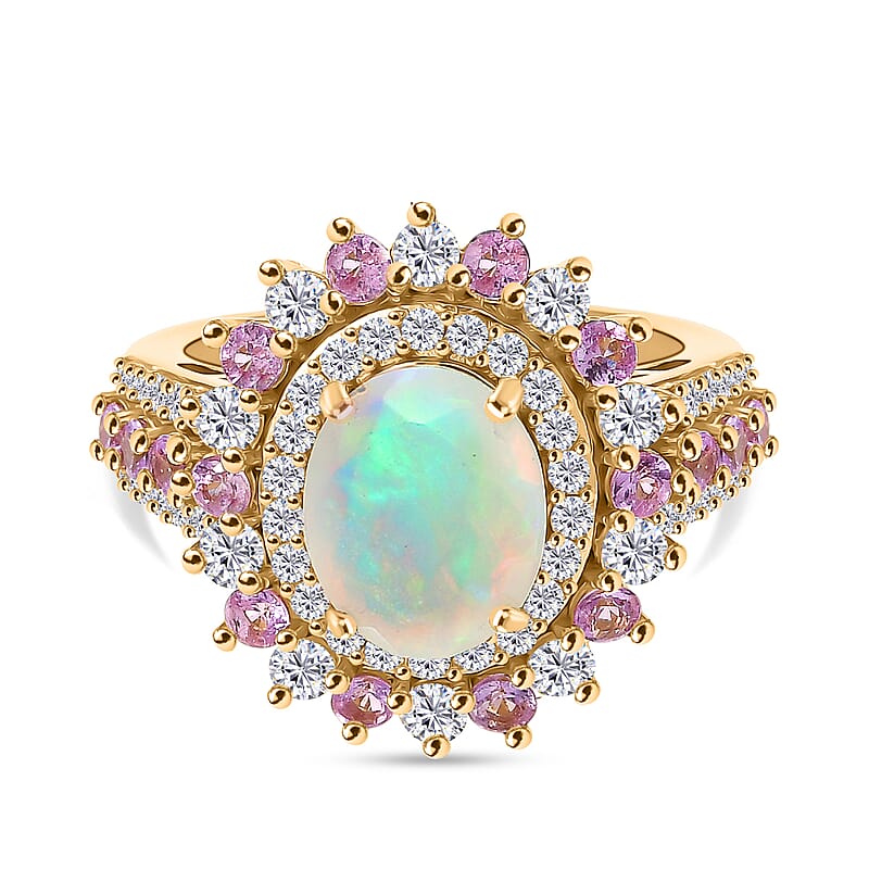 D'Joy AAA Ethiopian Welo Opal and Multi Gemstone 4.10 ctw Ring in 18K Vermeil Yellow Gold Over Sterling Silver (Size 7.0)