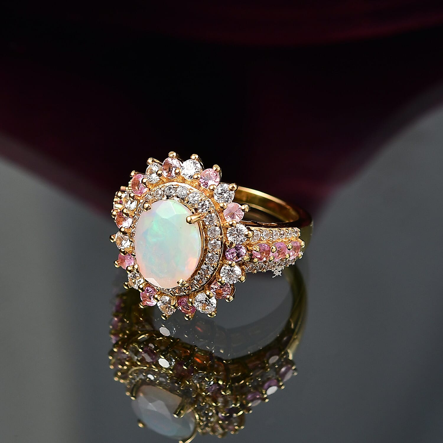 D'Joy AAA Ethiopian Welo Opal and Multi Gemstone 4.10 ctw Ring in 18K Vermeil Yellow Gold Over Sterling Silver (Size 7.0)