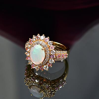 D'Joy AAA Ethiopian Welo Opal and Multi Gemstone 4.10 ctw Ring in 18K Vermeil Yellow Gold Over Sterling Silver (Size 7.0)