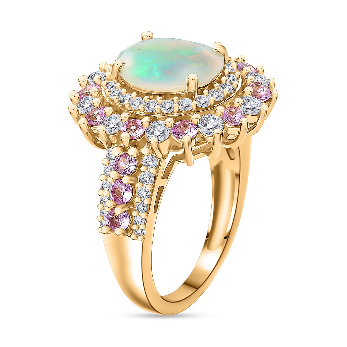 D'Joy AAA Ethiopian Welo Opal and Multi Gemstone 4.10 ctw Ring in 18K Vermeil Yellow Gold Over Sterling Silver (Size 7.0)