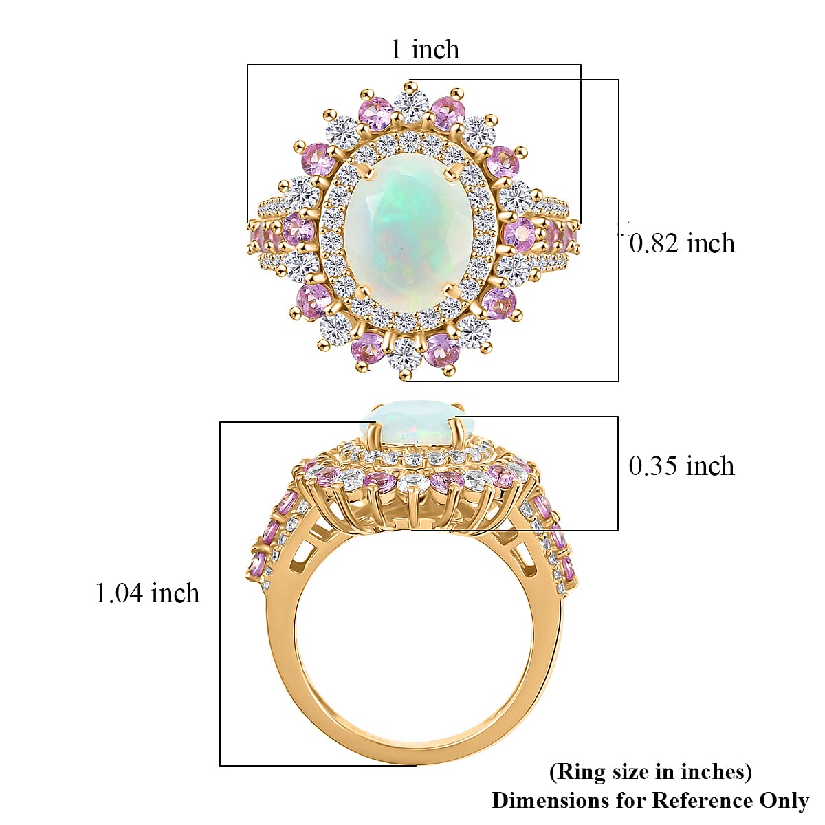 D'Joy AAA Ethiopian Welo Opal and Multi Gemstone 4.10 ctw Ring in 18K Vermeil Yellow Gold Over Sterling Silver (Size 7.0)