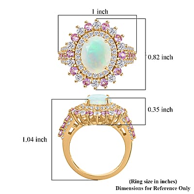 D'Joy AAA Ethiopian Welo Opal and Multi Gemstone 4.10 ctw Ring in 18K Vermeil Yellow Gold Over Sterling Silver (Size 7.0)