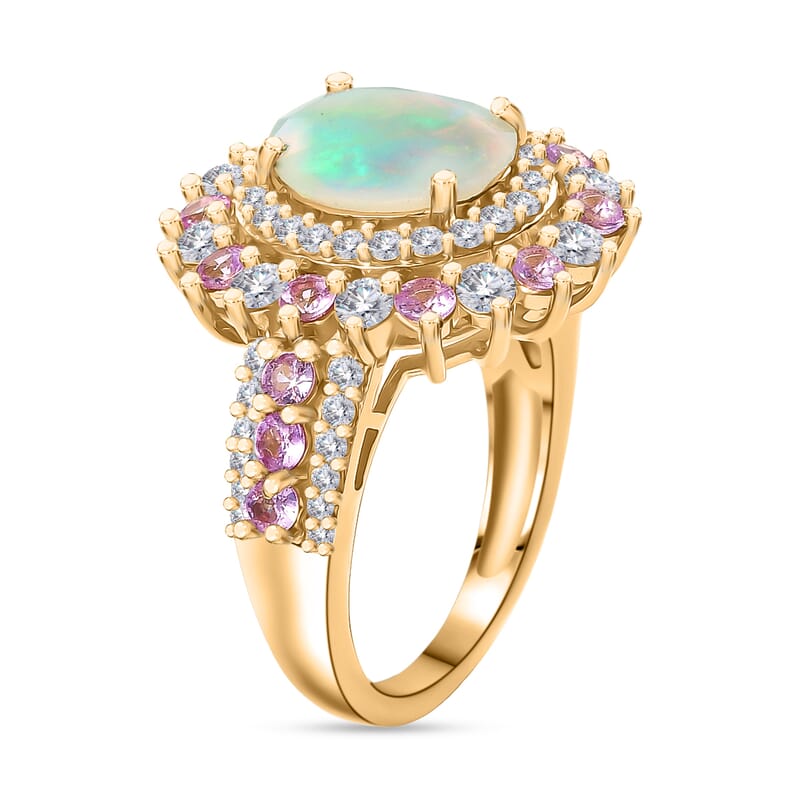 D'Joy AAA Ethiopian Welo Opal and Multi Gemstone 4.10 ctw Ring in 18K Vermeil Yellow Gold Over Sterling Silver (Size 8.5)