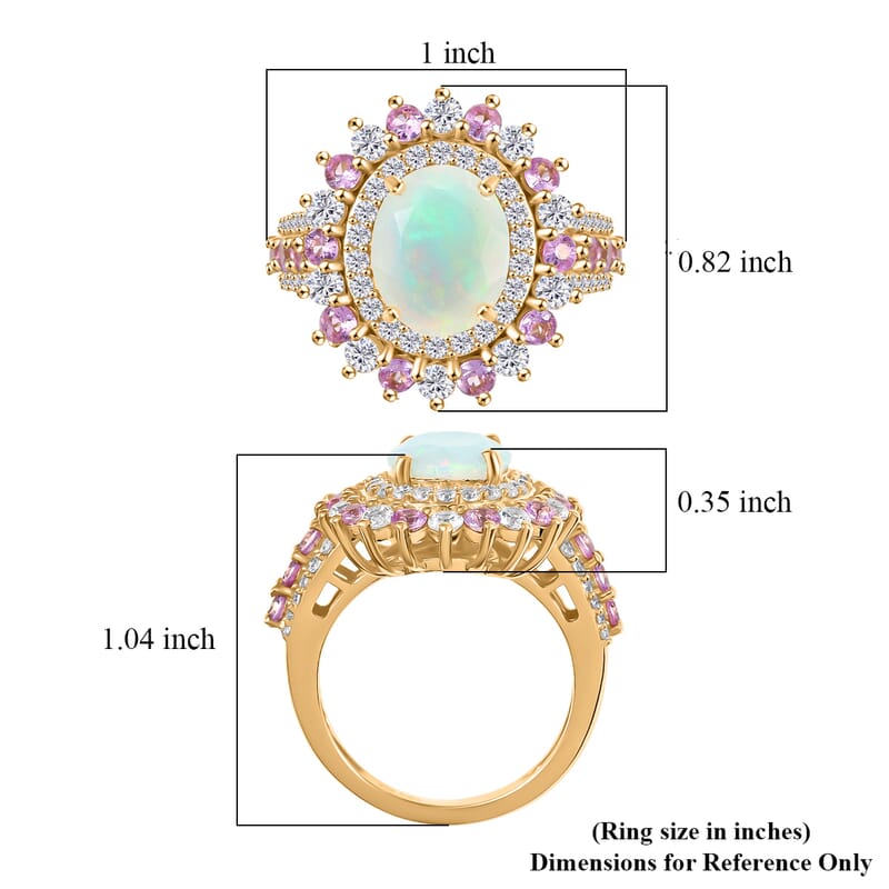 D'Joy AAA Ethiopian Welo Opal and Multi Gemstone 4.10 ctw Ring in 18K Vermeil Yellow Gold Over Sterling Silver (Size 8.5)