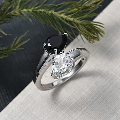 D'Joy Thai Black Spinel and White Topaz 2.75 ctw Ring in Platinum Over Sterling Silver (Size 7.5)