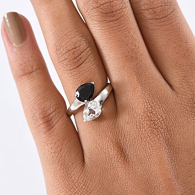 D'Joy Thai Black Spinel and White Topaz 2.75 ctw Ring in Platinum Over Sterling Silver (Size 7.5)