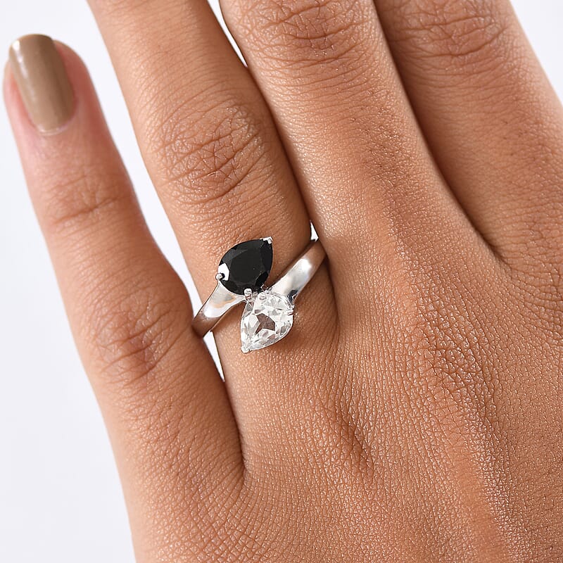 D'Joy Thai Black Spinel and White Topaz 2.75 ctw Ring in Platinum Over Sterling Silver (Size 7.5)