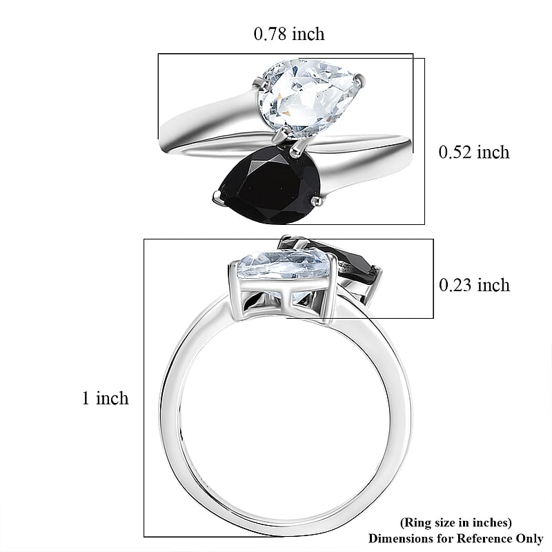 D'Joy Thai Black Spinel and White Topaz 2.75 ctw Ring in Platinum Over Sterling Silver (Size 7.5)