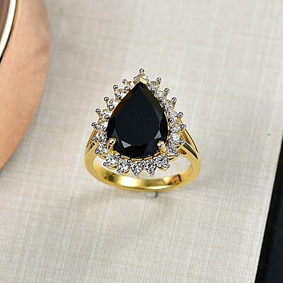 D'Joy Thai Black Spinel and White Zircon 7.50 ctw Ring in 18K YG Over Sterling Silver (Size 7.5)