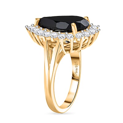D'Joy Thai Black Spinel and White Zircon 7.50 ctw Ring in 18K YG Over Sterling Silver (Size 7.5)