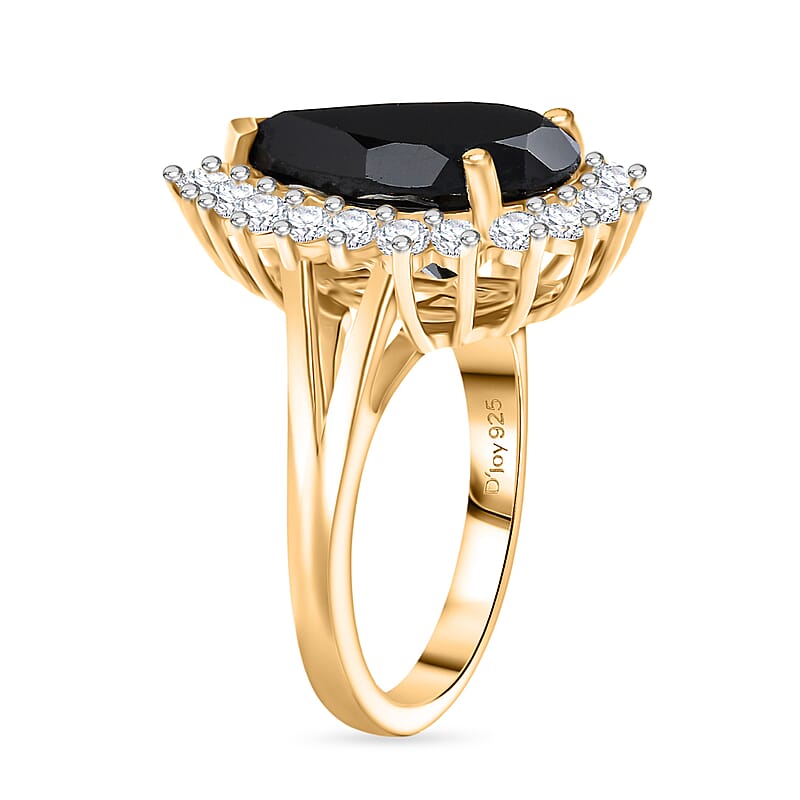 D'Joy Thai Black Spinel and White Zircon 7.50 ctw Ring in 18K YG Over Sterling Silver (Size 7.5)