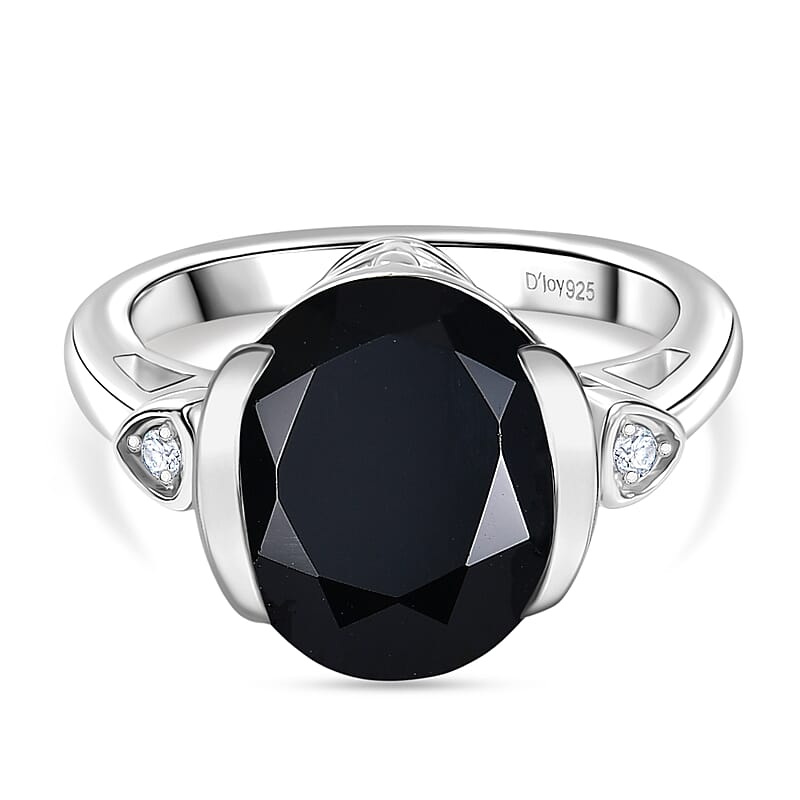 D'Joy Thai Black Spinel and White Zircon 6.00 ctw Ring in Platinum Over Sterling Silver (Size 7.5)