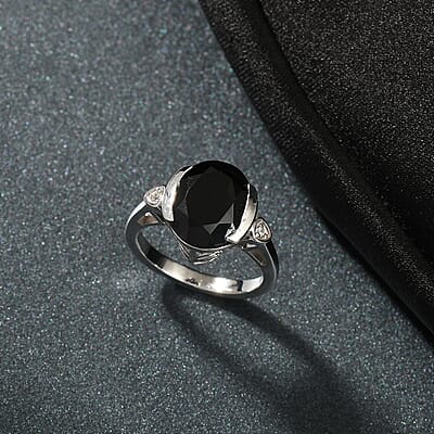 D'Joy Thai Black Spinel and White Zircon 6.00 ctw Ring in Platinum Over Sterling Silver (Size 7.5)