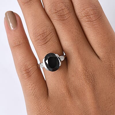 D'Joy Thai Black Spinel and White Zircon 6.00 ctw Ring in Platinum Over Sterling Silver (Size 7.5)