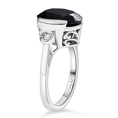 D'Joy Thai Black Spinel and White Zircon 6.00 ctw Ring in Platinum Over Sterling Silver (Size 7.5)