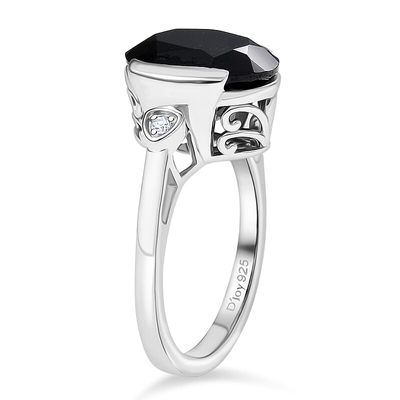 D'Joy Thai Black Spinel and White Zircon 6.00 ctw Ring in Platinum Over Sterling Silver (Size 7.5)