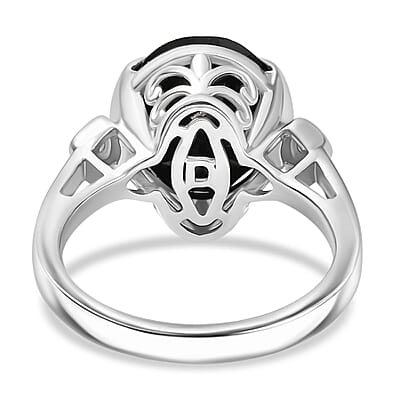 D'Joy Thai Black Spinel and White Zircon 6.00 ctw Ring in Platinum Over Sterling Silver (Size 7.5)