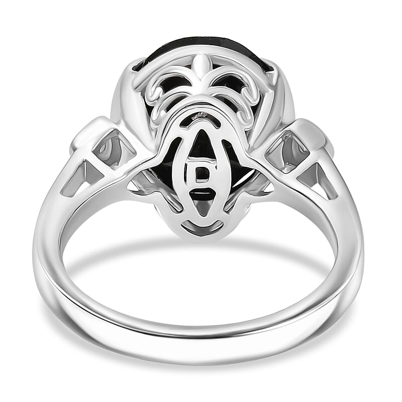 D'Joy Thai Black Spinel and White Zircon 6.00 ctw Ring in Platinum Over Sterling Silver (Size 7.5)