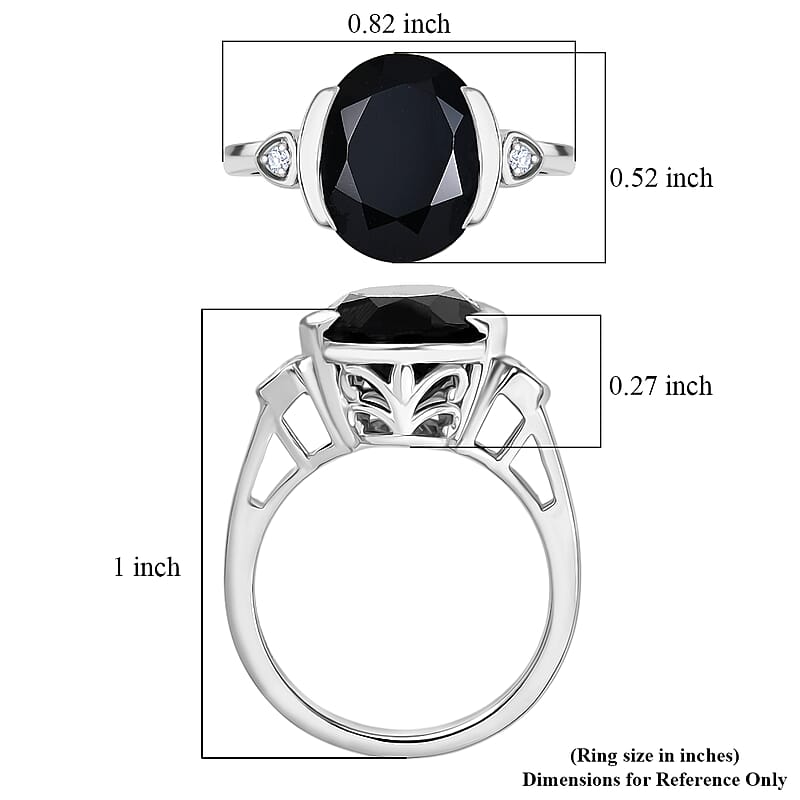 D'Joy Thai Black Spinel and White Zircon 6.00 ctw Ring in Platinum Over Sterling Silver (Size 7.5)