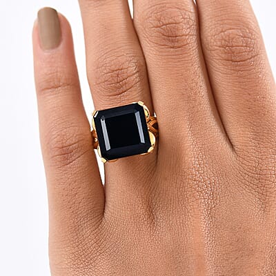 D'Joy Thai Black Spinel 14.80 ctw Ring in 18K YG Over Sterling Silver (Size 7.5)