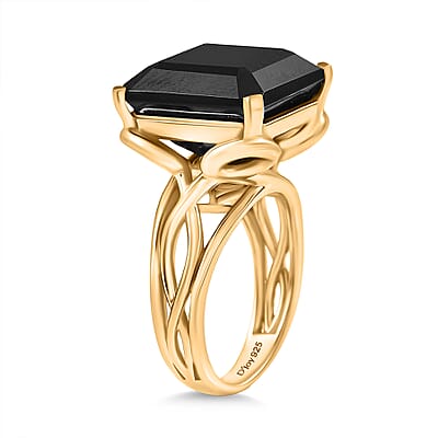 D'Joy Thai Black Spinel 14.80 ctw Ring in 18K YG Over Sterling Silver (Size 7.5)
