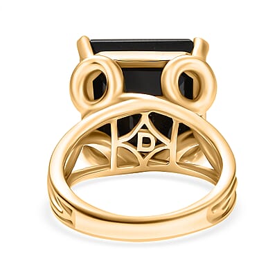 D'Joy Thai Black Spinel 14.80 ctw Ring in 18K YG Over Sterling Silver (Size 7.5)
