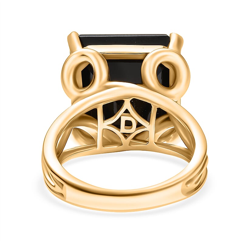 D'Joy Thai Black Spinel 14.80 ctw Ring in 18K YG Over Sterling Silver (Size 7.5)