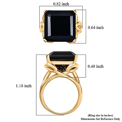 D'Joy Thai Black Spinel 14.80 ctw Ring in 18K YG Over Sterling Silver (Size 7.5)
